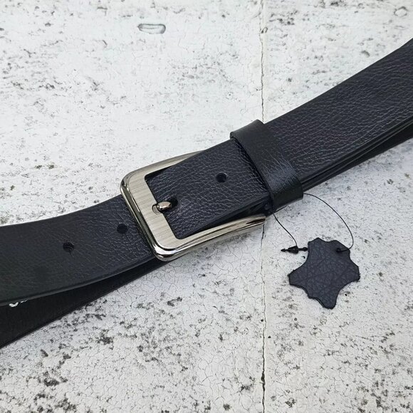 Men Belt Black Genuine Leather Belt Handmade Waistband Pin Buckle Belt Size 36
